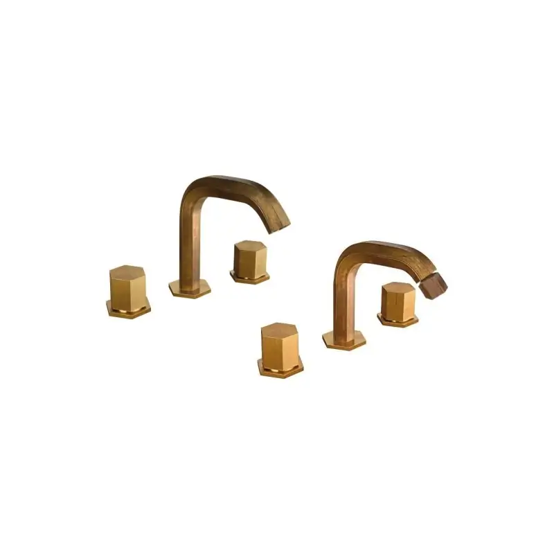 Offerta Speciale 3 hole sink and bidet mixer kit in natural brass hexagonal model Mamoli Hexagonal KITHEX2