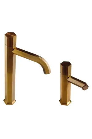 A Buon Prezzo Single hole high basin and bidet mixer kit in natural brass hexagonal model Mamoli Hexagonal KITHEX5