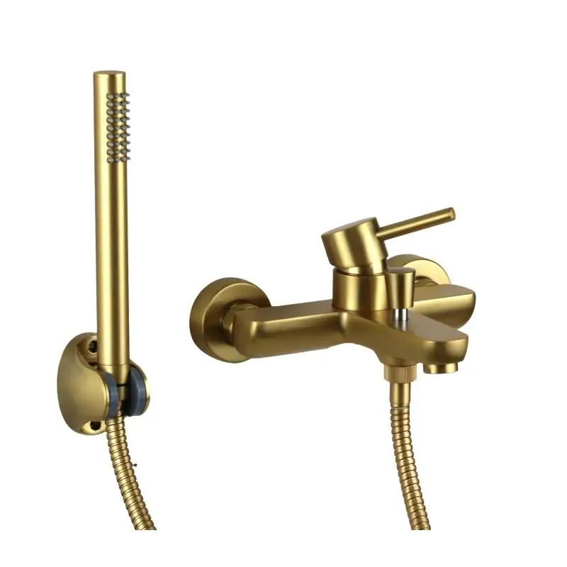 Esclusivo Wall-mounted bathtub mixer in brushed gold colour Pollini Acqua Design Jessy MXVAMCMMCOS