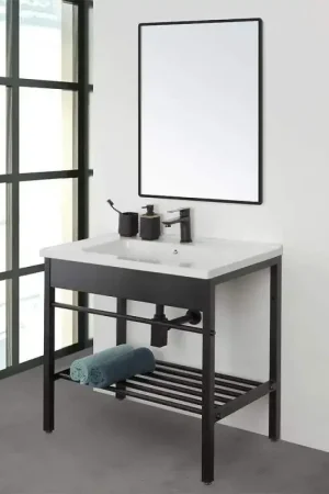 Acquista Ora 60 cm bathroom sink set with black metal structure and mirror Feridras Borg 450100