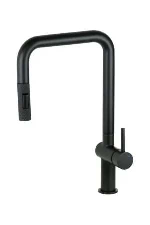 Matt black kitchen sink mixer with extractable shower MS Taps Hollis C003BCEB Popolare