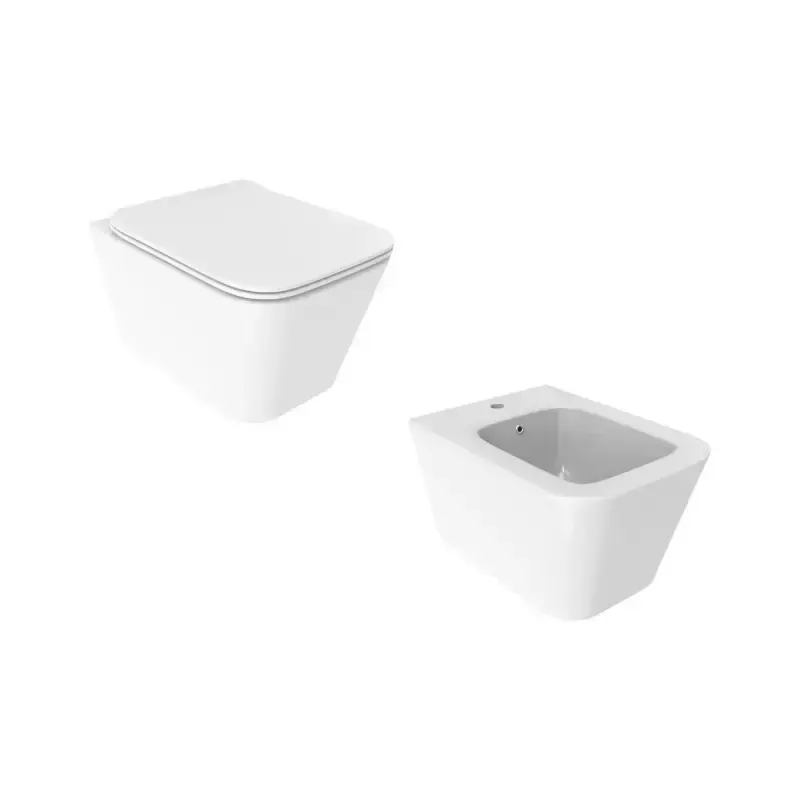 Offerta Del Giorno Pair of sanitary ware wc and bidet suspended installation in glossy white Ercos Wave KITWAVE2