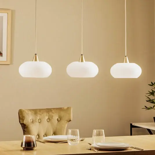 Lucande lampada a sospensione Sharvil, a 3 luci, bianco, vetro, 97cm Acquista Ora