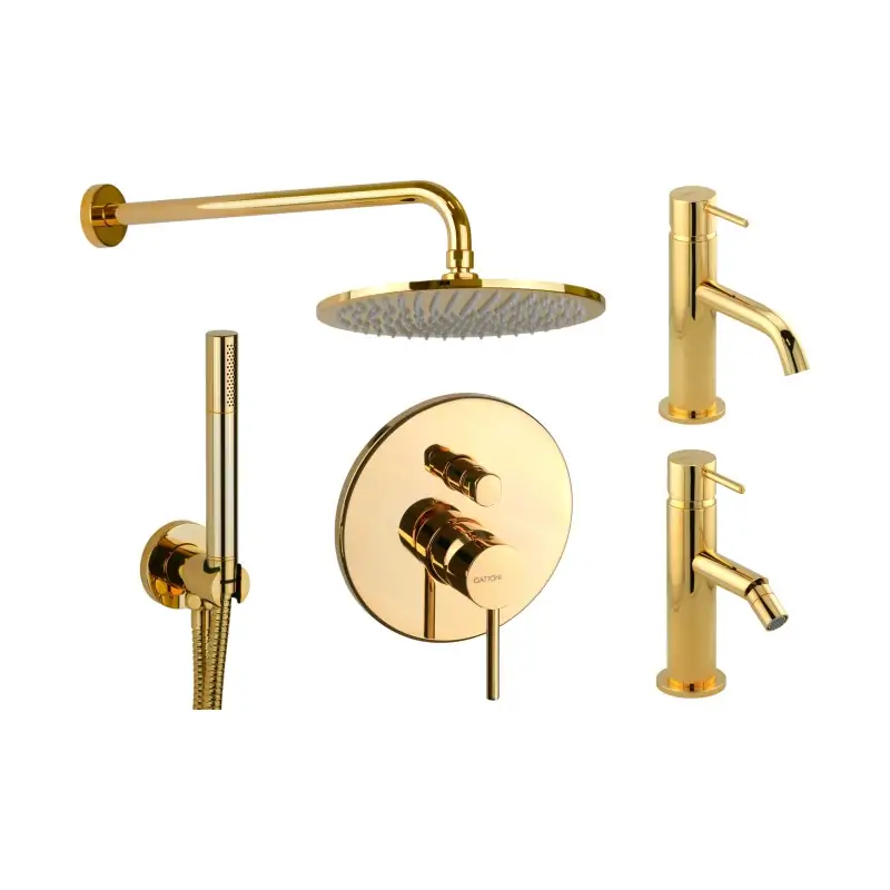Offerta Limitata Set of sink mixer, bidet mixer and shower kit in gold color Gattoni Easy KITEASYDO4