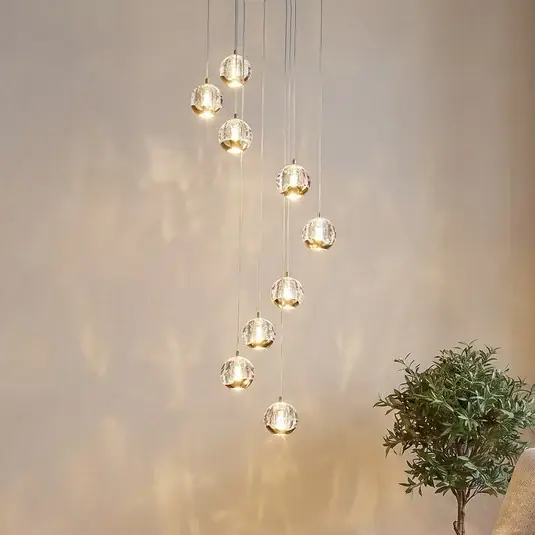 Lucande Lampada LED a sospensione Hayley, Ø 40 cm, a 9 luci, oro, vetro Ordina Subito
