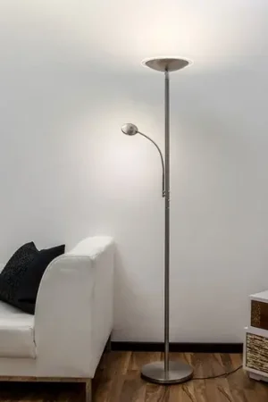 A Buon Prezzo Lindby Lampada LED da pavimento Malea, nichel, lampada da lettura, dimmerabile