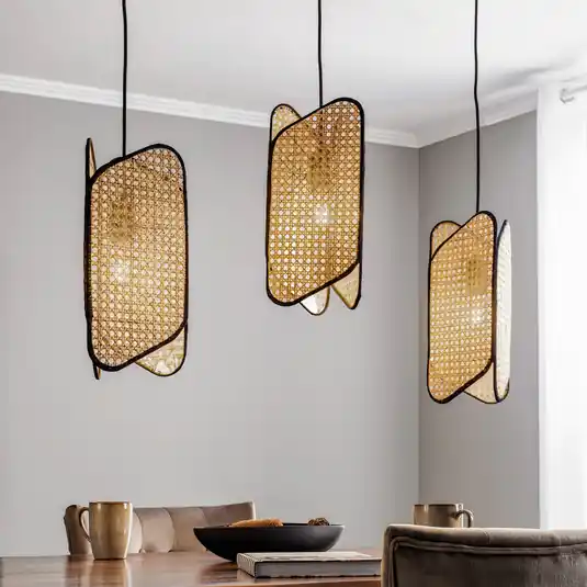 Lucande Bassiola a sospensione di bambù, 3 luce Spedizione Espresso
