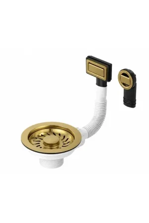 Universal basket drain for kitchen sink Ø 114 mm with brushed gold PVD overflow L.B. Plast Fasolo D6701-46RFSS-CVCL-K Quantità Limitata