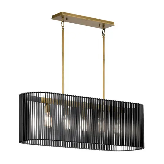 Lampada a sospensione Linara, nero/ottone, 5 luci Ultime Pezzi