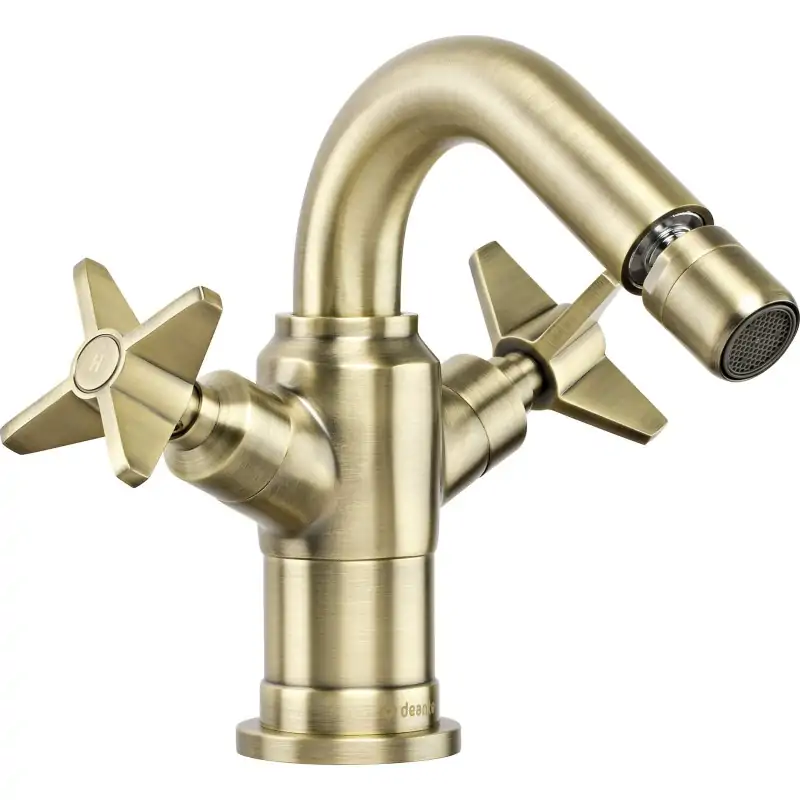 Single hole bidet mixer with double lever in brushed brass colour Deante Temisto BQT_M30D Reso Gratuito