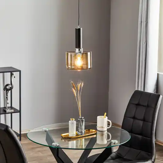 Lampada a sospensione Viva, fumo/nero/cromo, a 1 luce Promo Stagionale