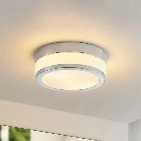 Lindby plafoniera Flavi, Ø 23 cm, cromo, vetro, IP44, E27 Prezzo Di Fabbrica