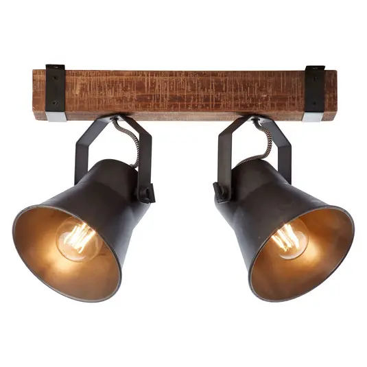 Nuova Collezione Faretto da soffitto Plow, nero e legno scuro