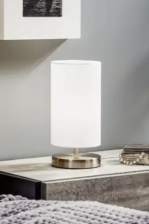 Compra Oggi Stesso Lampada da tavolo Clarie in tessuto bianca