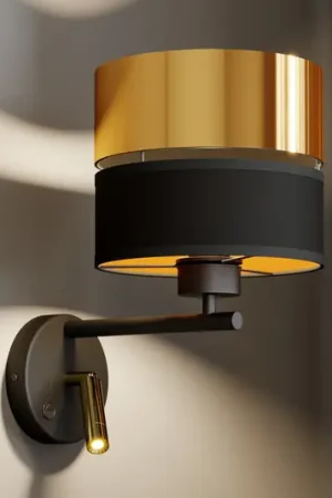 Subito Disponibile Applique Hilton nero/oro con lampada a LED da lettura