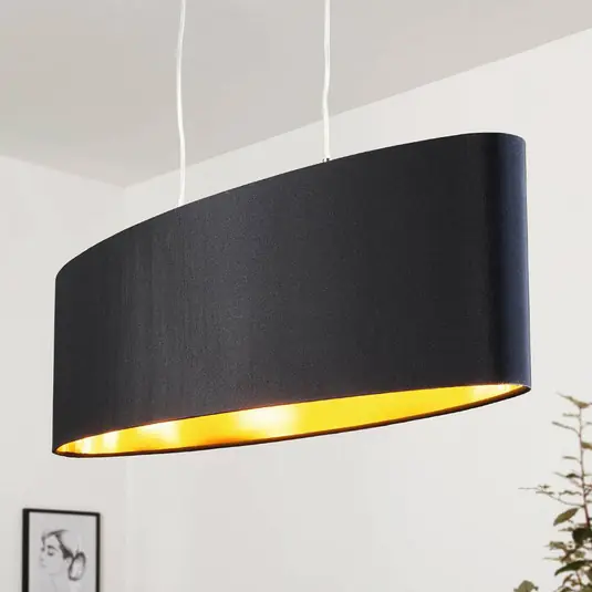 Lampada a sospensione di stoffa Lecio in nero-oro Promo Stagionale