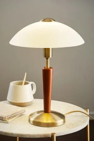Ultime Pezzi Lampada da tavolo SOLO 1, brunita/noce, altezza 35 cm metallo/vetro dimmerabile
