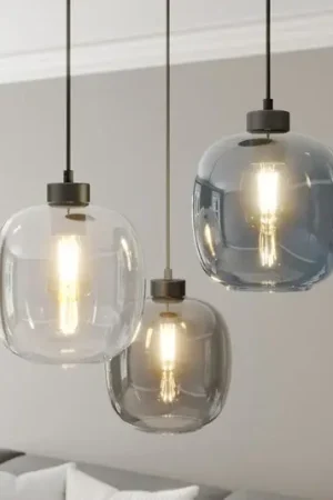 A Buon Prezzo Lampada a sospensione Elio, vetro, blu/chiaro/grigio, Ø 52 cm, a 3 luci