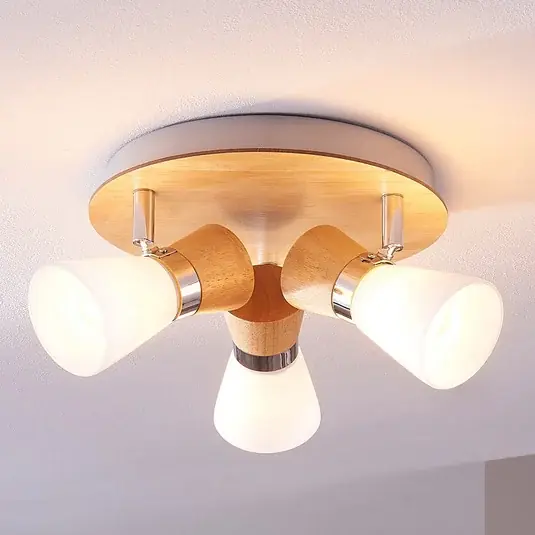 Lindby plafoniera Vivica, Ø 26 cm, cromo/legno, a 3 luci Bestseller