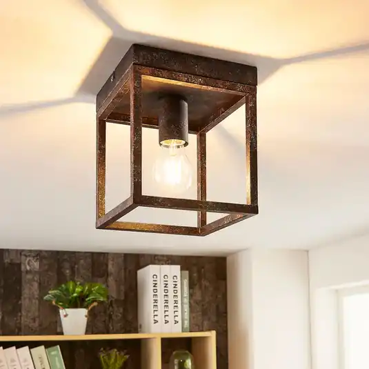 Plafoniera rustica Emin con cornice metallica Super Prezzo
