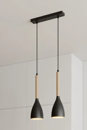 Soddisfatti O Rimborsati Lampada a sospensione Muza, 2 luci, nero/legno chiaro