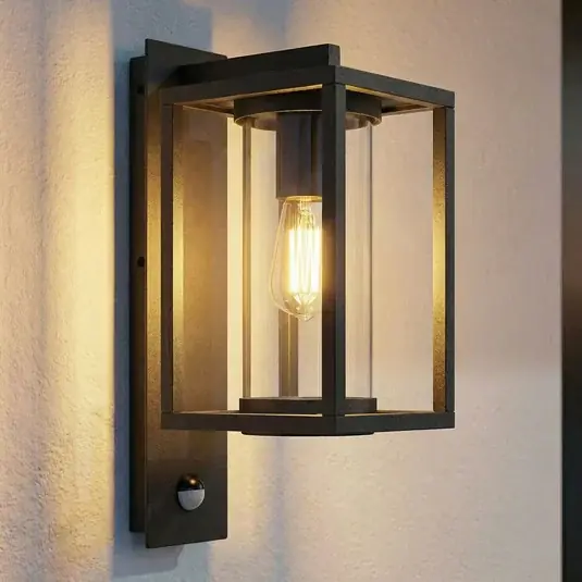 Lucande Applique da esterno Ferda, sensore, portalampada inferiore antracite Nuova Collezione
