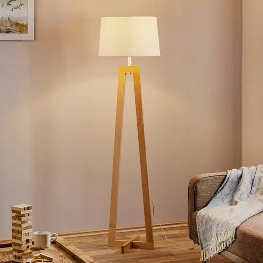 Affare Lampada da terra Sacha LS legno/tessuto, bianca