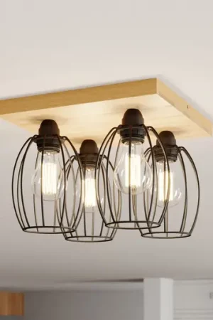 Plafoniera Beevly, legno e metallo, 4 luci Promozione Esclusiva