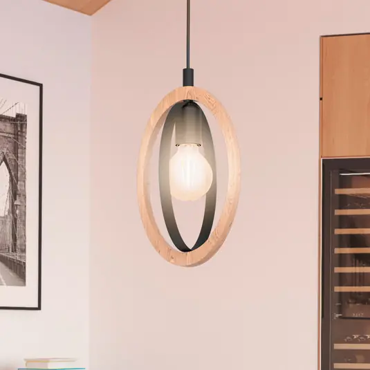 Lampada sospensione Basildon legno/acciaio, 1 luce Prezzo Ridotto