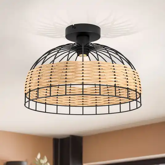 Compra Online Plafoniera Anwick di acciaio con intreccio rattan