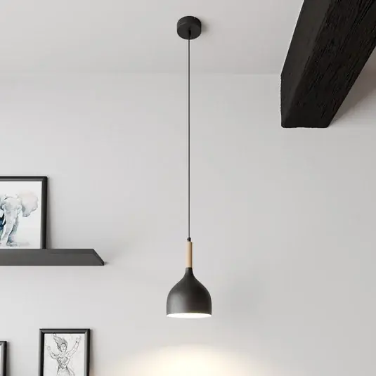 Lampada a sospensione Noak, nero/legno naturale, Ø 17 cm Promozione Esclusiva