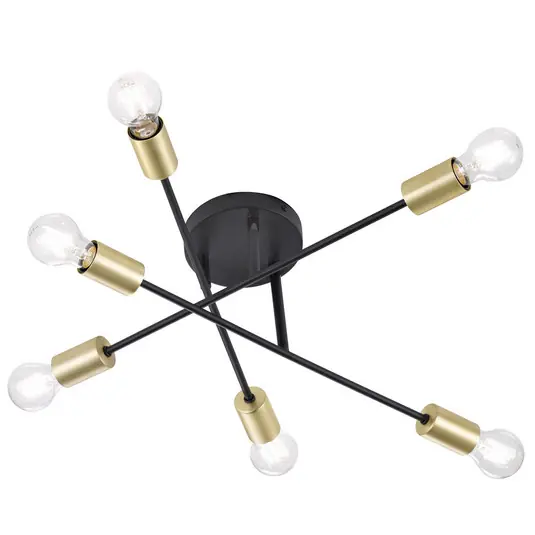 Plafoniera Cross in nero-oro 6 luci Offerta