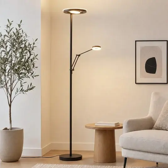 Lampada a LED da pavimento Barrie con luce di lettura nero opaco Prezzo Basso