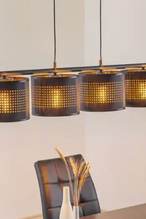 Sconto Lampada a sospensione Tago, 4 luci, nero/oro