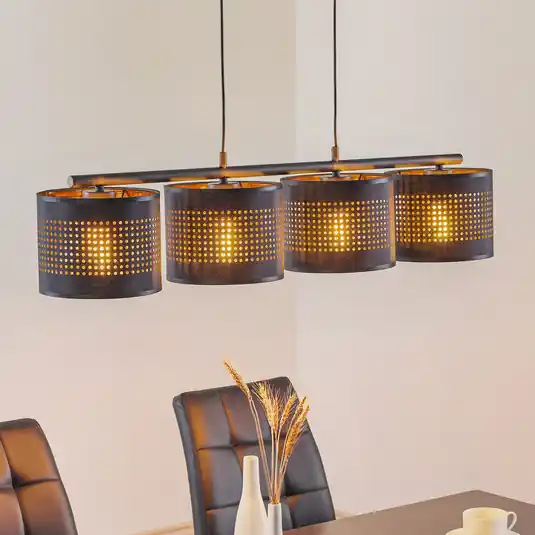 Sconto Lampada a sospensione Tago, 4 luci, nero/oro