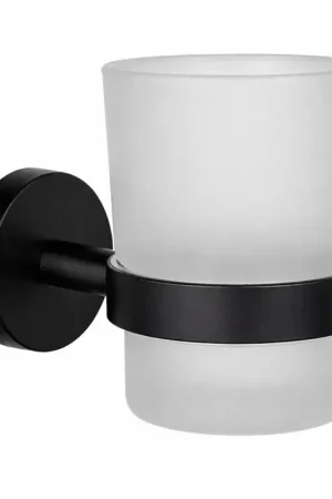Wall-mounted glass holder, matt black, satin glass Capannoli Hoop HP103 MM Vendita Finale