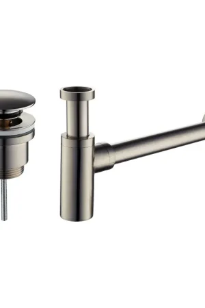 Washbasin waste and siphon set in brushed steel colour, round model Damast KITSCA4 Prezzo Basso