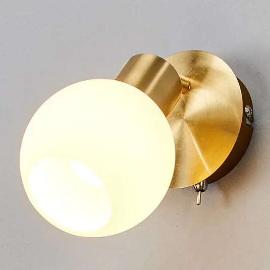 Pagamento Sicuro Faretto da parete Lindby Elaina, colore ottone, vetro, altezza 14 cm, E14