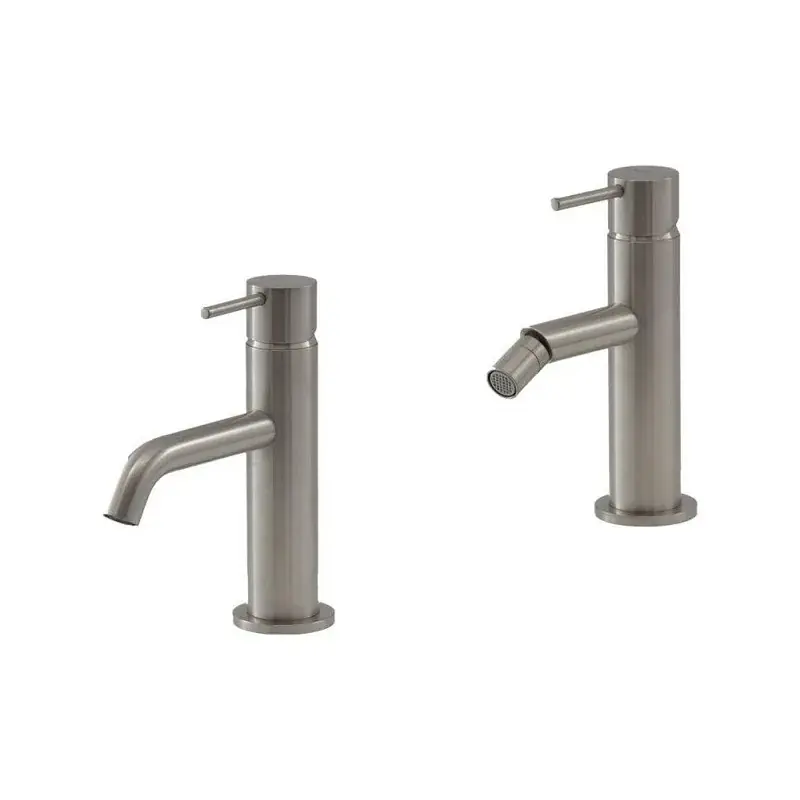 Non Perdere Washbasin and bidet mixer set in brushed steel color Gattoni Easy KITEASY1NS