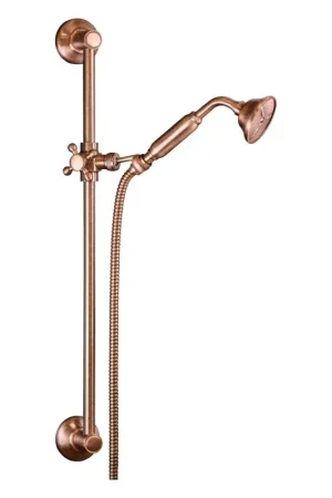 Antique style sliding rail with shower and flexible copper finish Sphera KING Consegna Rapida