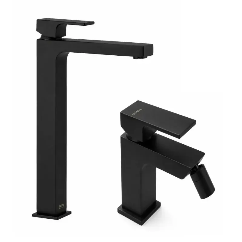 Solo Oggi Matt black high washbasin and bidet mixer set Gattoni SQUARE KITSQUARENO2