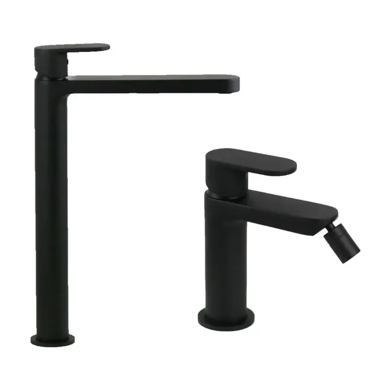 Esclusivo Set of high washbasin and bidet mixers in matt black Ercos Versilia KITVERSILIA2NO