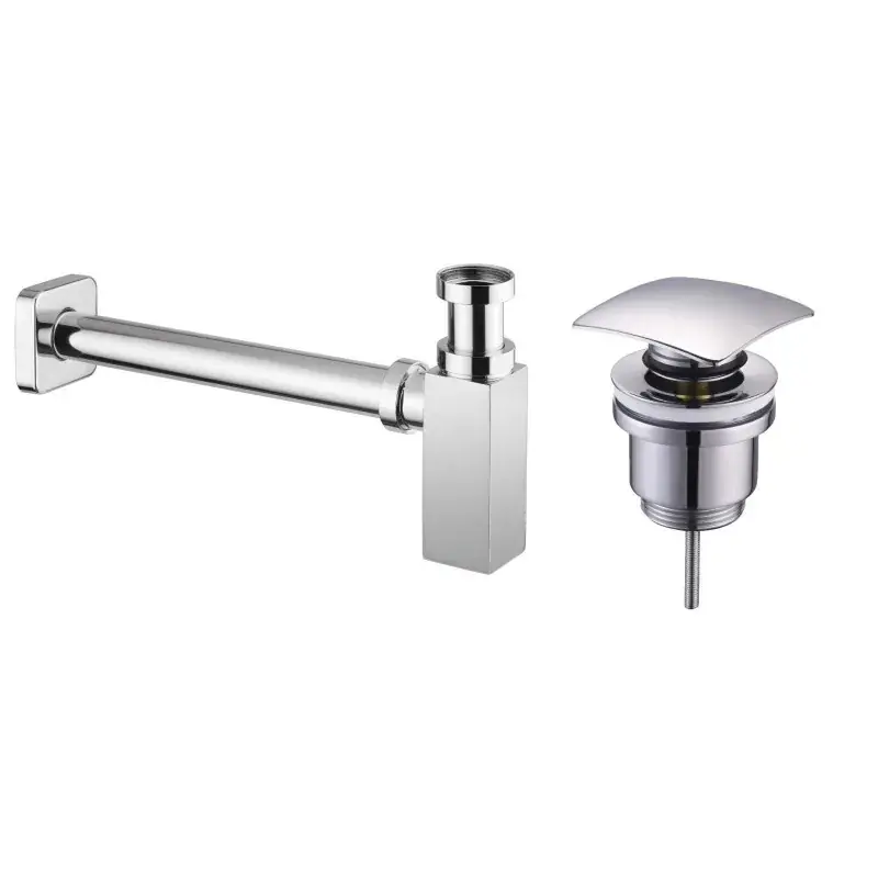 Reso Gratuito Siphon and pop up waste in chromed brass, square model Tecom KITSCA8