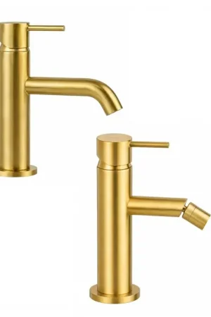 Washbasin and bidet mixer set in brushed gold color Gattoni Easy KITEASYSG1 Offerta Del Giorno