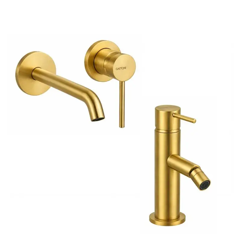 Occasione Imperdibile Wall-mounted washbasin and bidet mixer set in brushed Gattoni Easy KITEASYSG3