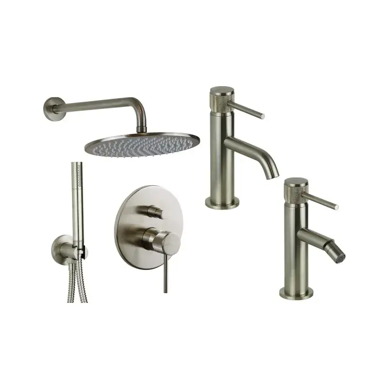 Set miscelatori lavabo, bidet e kit doccia in finitura acciaio spazzolato con maniglia lusso Gattoni Beta KITBETA4NS Ultimissimo Modello