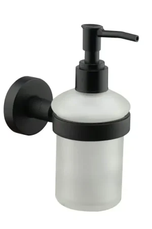 Dispenser per sapone liquido modello tondo con supporto nero opaco Icrolla Venezia 16053NO Ultima Occasione