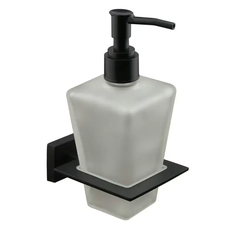 Economico Dispenser per sapone liquido modello quadro con supporto nero opaco Icrolla Zurigo 16068NO