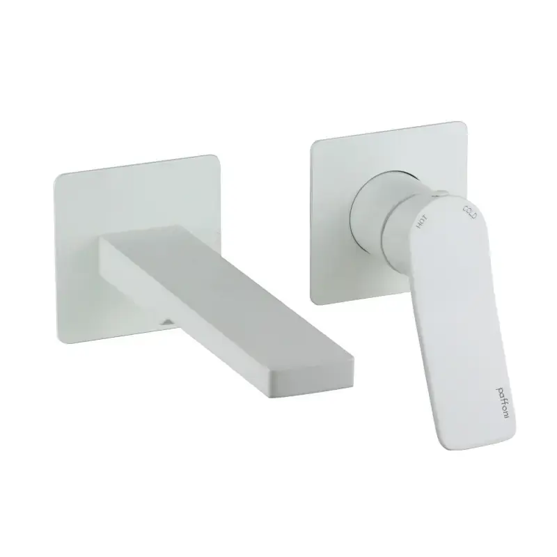 Miscelatore lavabo a parete con 2 placche in colore bianco opaco bocca 15 cm Paffoni TILT TI104BO70 Più Venduto