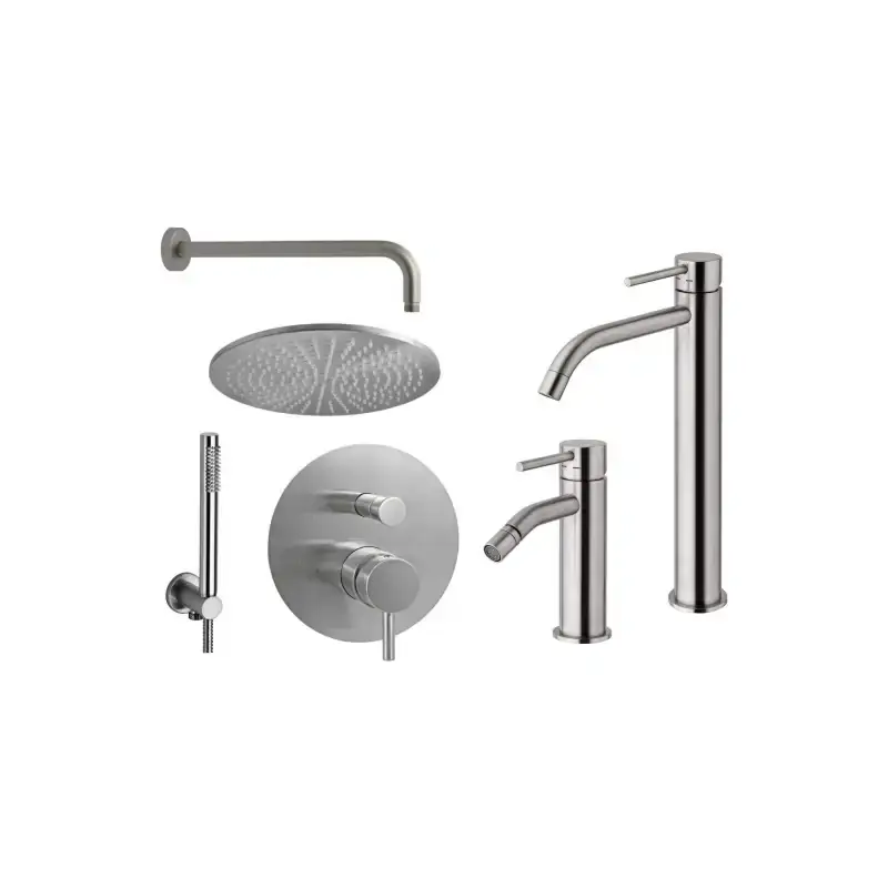 Set miscelatore lavabo alto, bidet e kit doccia colore steel looking Paffoni Light KITLIG7ST Offerta Del Giorno